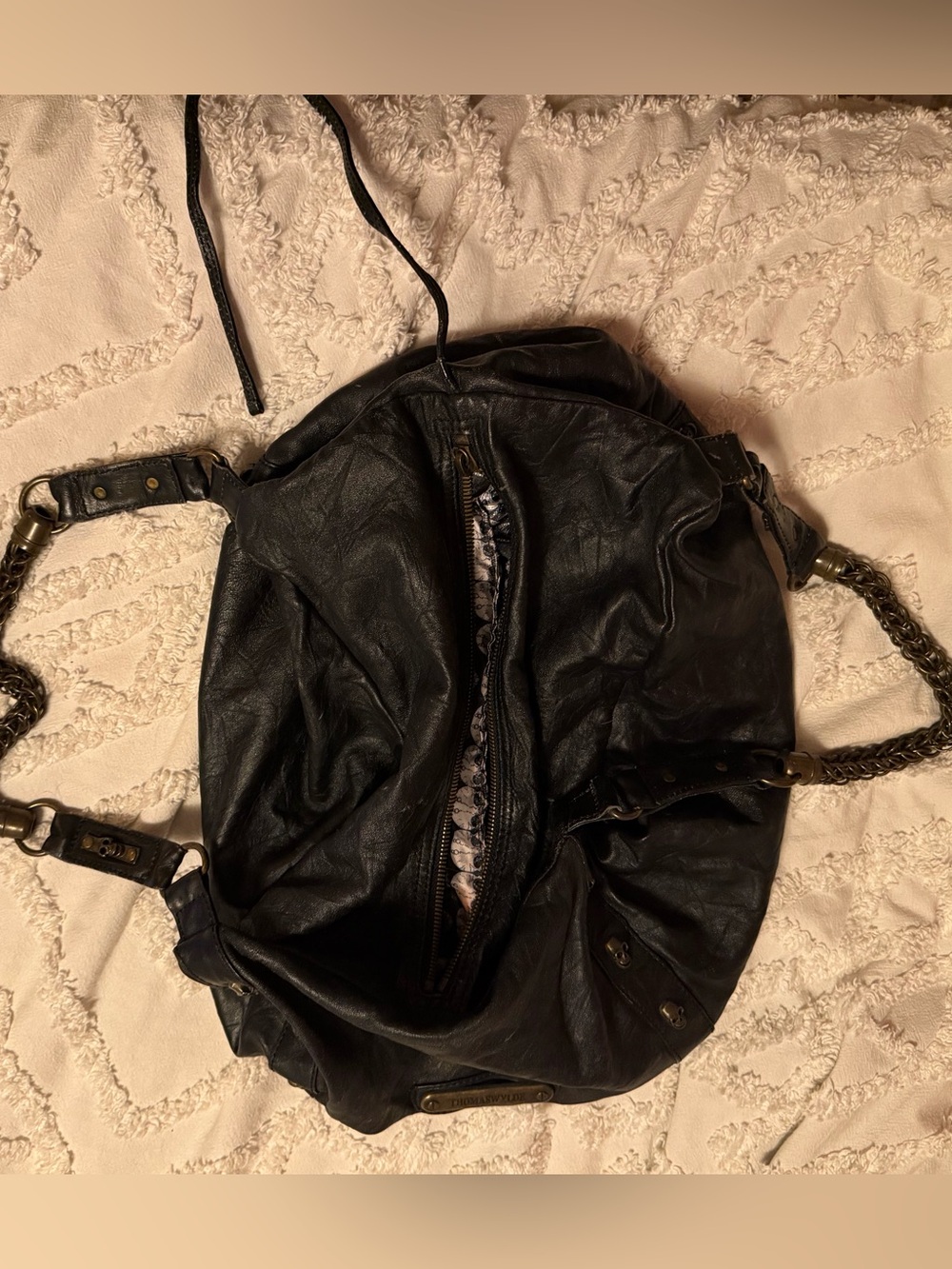 Thomas Wylde Vintage Y2K Black Leather Hobo with Chain Accents